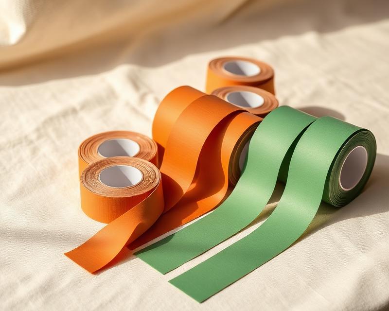 Rollen aus orangem und grünem Kinesiotape auf Leinen